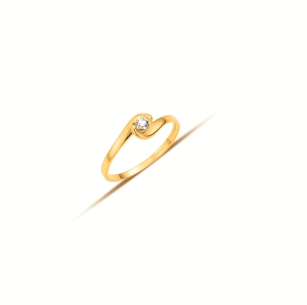 Anel Solitário Torcido em Ouro Amarelo 18k com Diamante